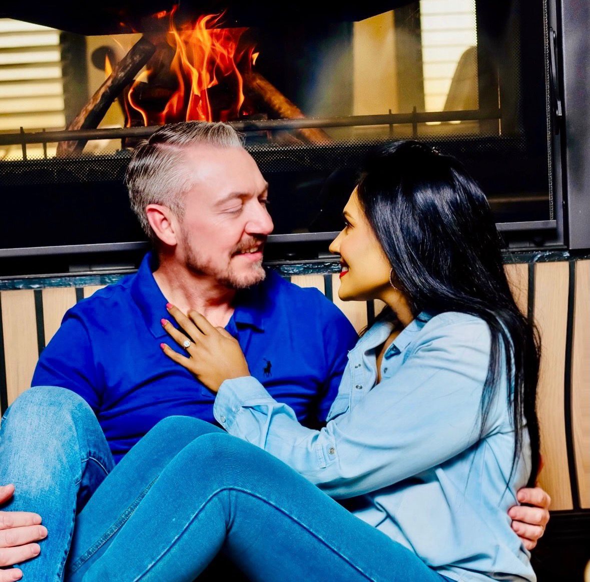 Desh and Shane by the fire
