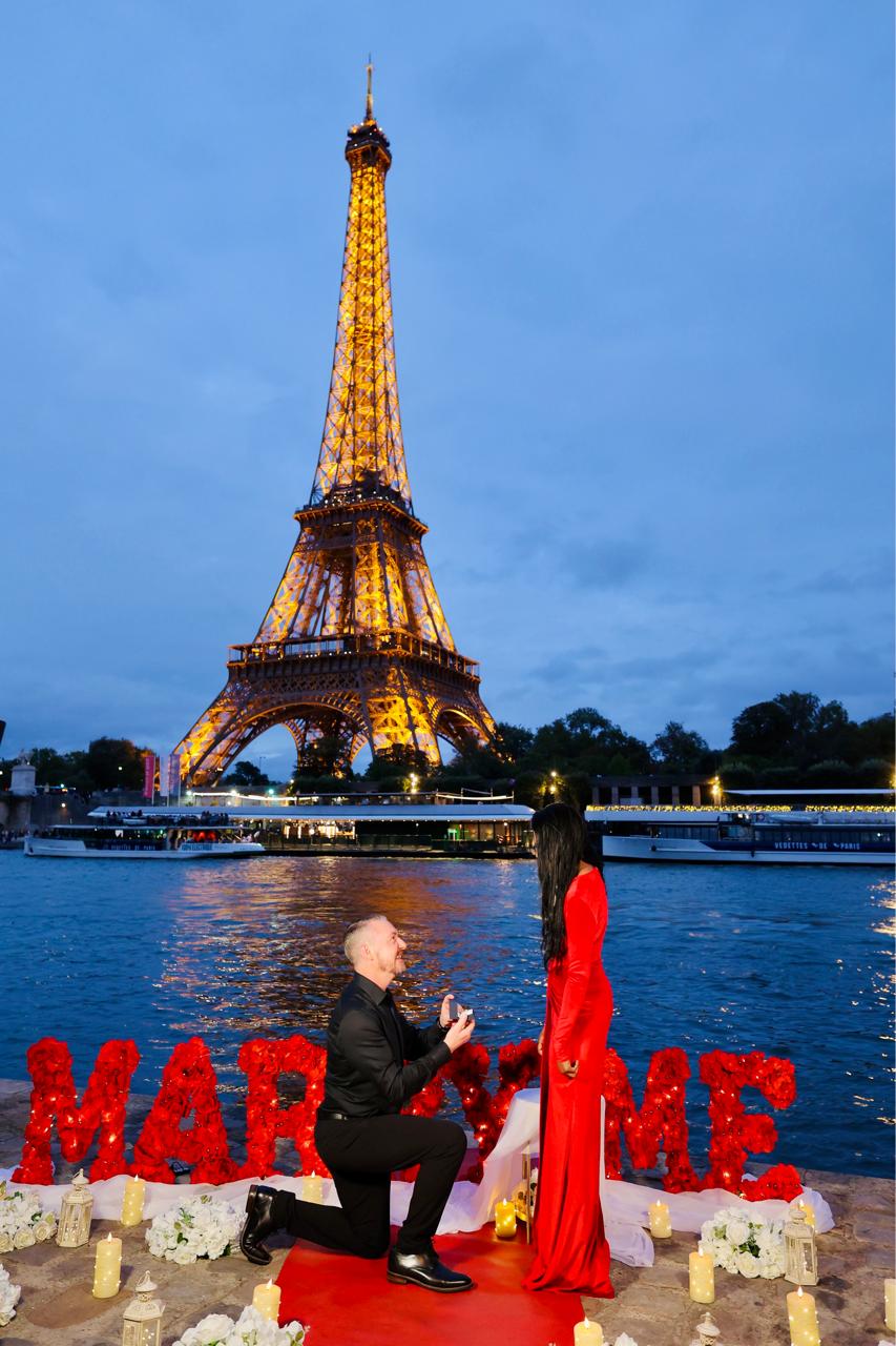 Desh and Shane at the moment of the proposal in Paris